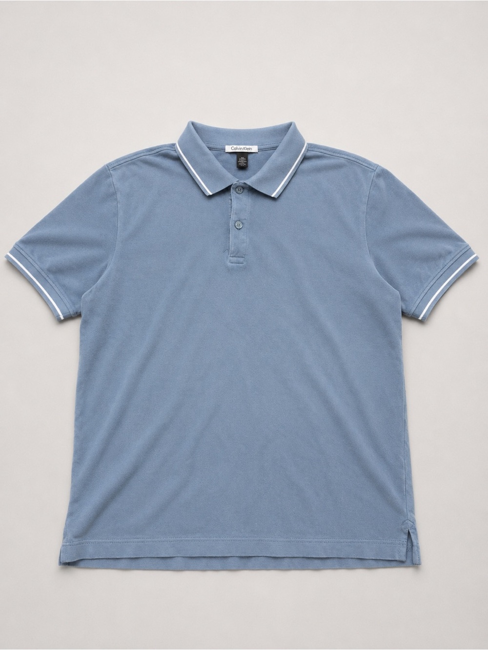 Zara Men's Dusty Blue Polo with White Trim